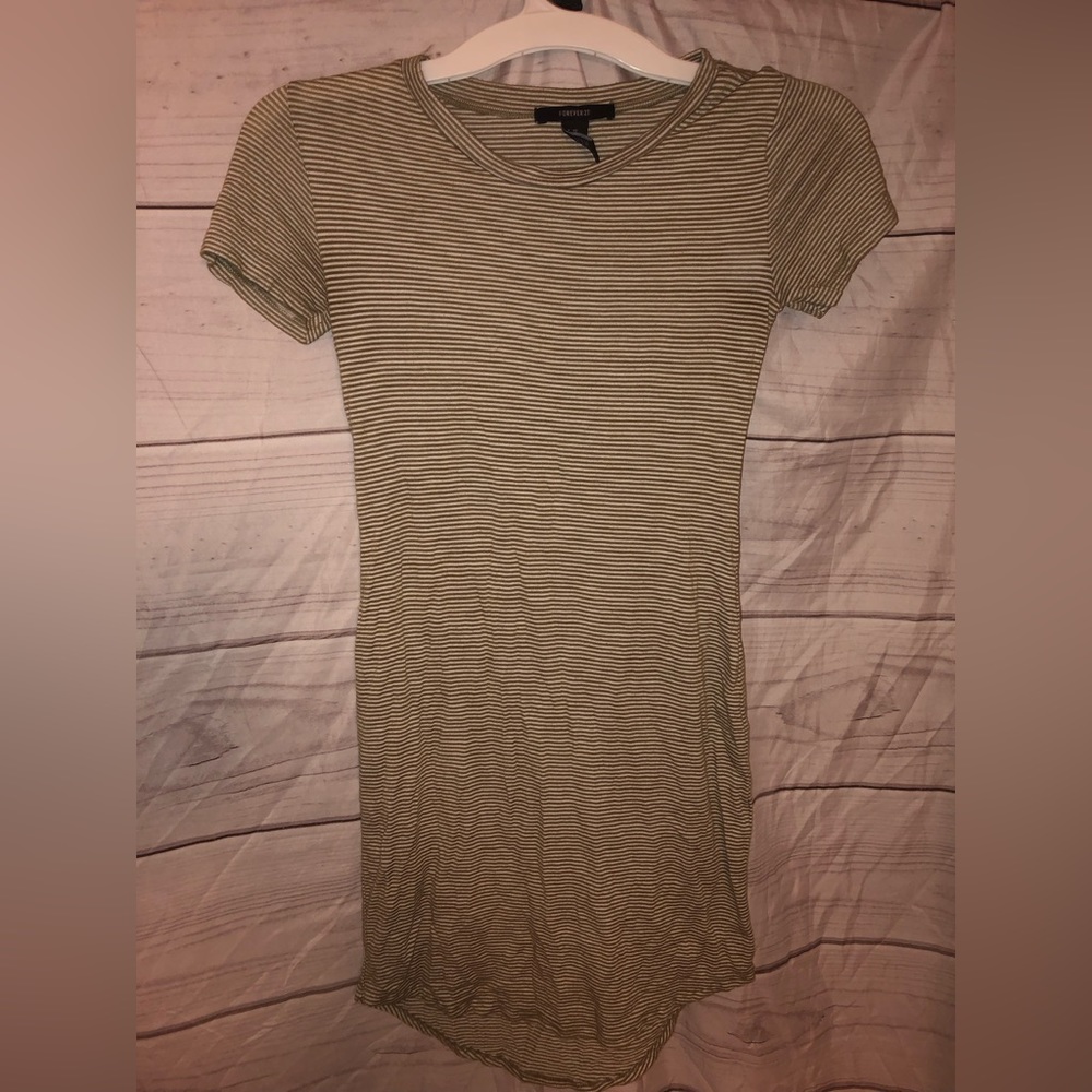 Forever 21 strip tee dress xs white & light brown